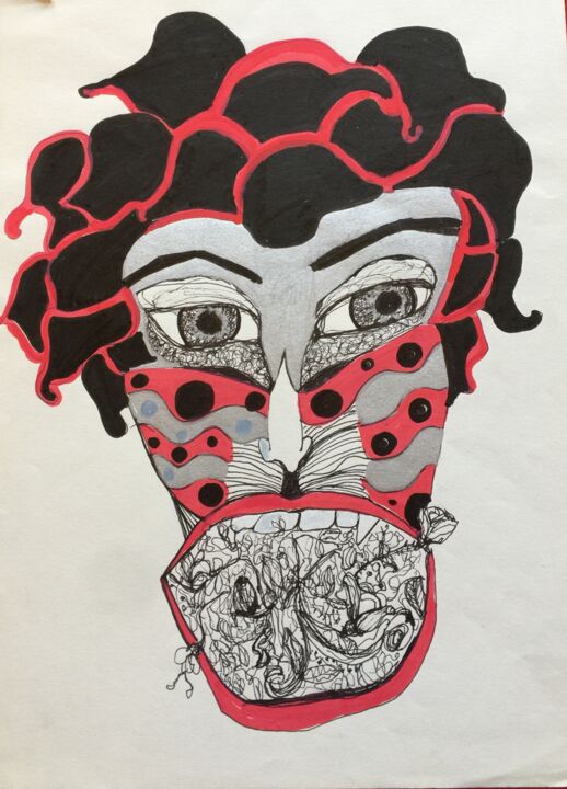 Dibujo titulada "boca flamenca" por Coco Reyes, Obra de arte original, Rotulador
