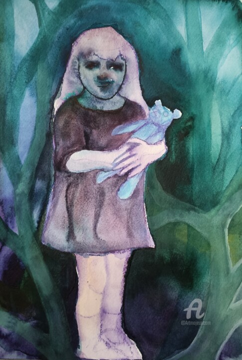 Peinture intitulée "Alone in the dark" par Coco Sanne Hassink, Œuvre d'art originale, Aquarelle