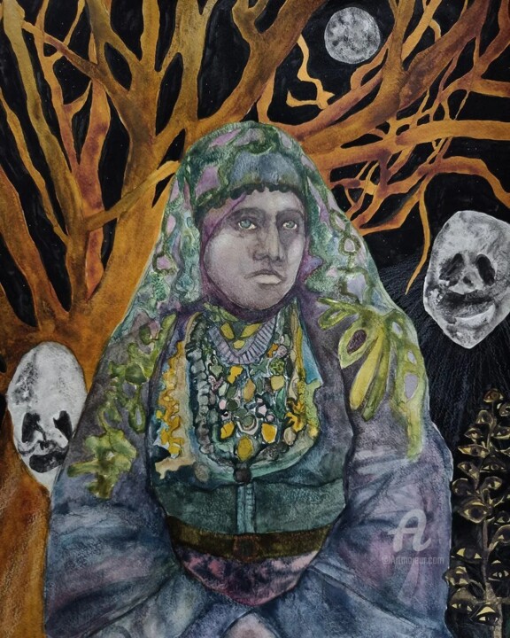 Картина под названием "Bone Woman" - Coco Sanne Hassink, Подлинное произведение искусства, Акрил