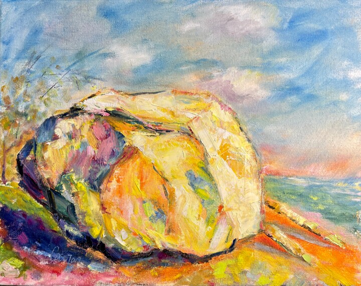 Peinture intitulée "The White Rock" par Coco Tan, Œuvre d'art originale, Huile