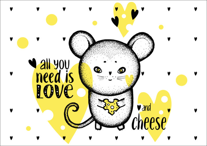 Digital Arts titled "Mouse Love Cheese -…" by Cococinema, Original Artwork, Digital Painting