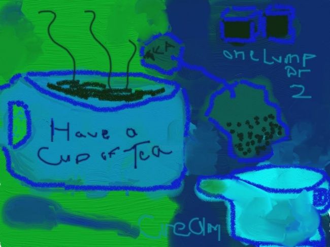 Digital Arts titled "Have a cup of tea" by Connie M., Original Artwork, Digital Painting