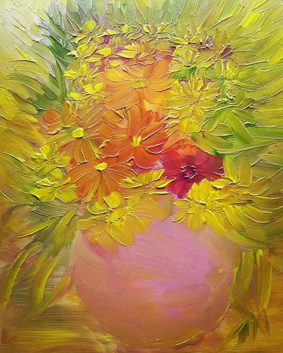 Painting titled "Fantaisie jaune." by Radu Rascanu, Original Artwork, Oil