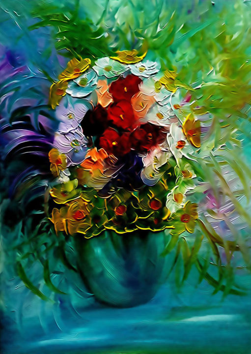 Painting titled "Fantaisie bleue." by Radu Rascanu, Original Art, Oil