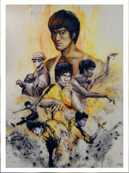 Pittura intitolato "Bruce Lee-Bruce Lee…" da Coffee Ho, Opera d'arte originale, Acquarello