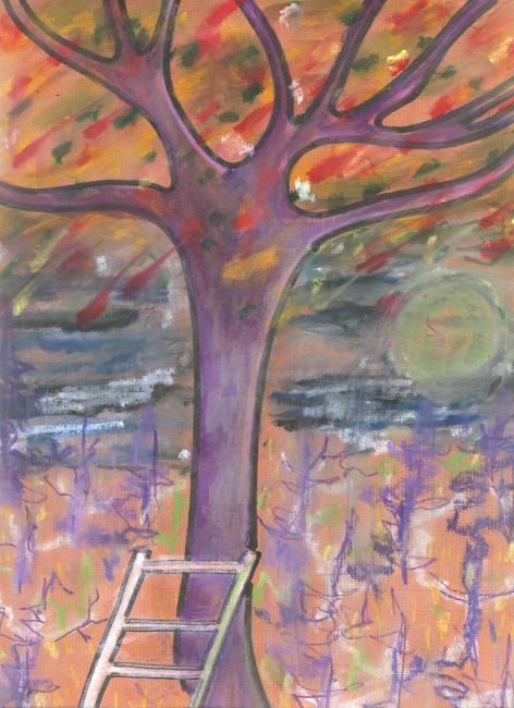 Drawing titled "Arbre et echelle" by Coffee Black, Original Artwork