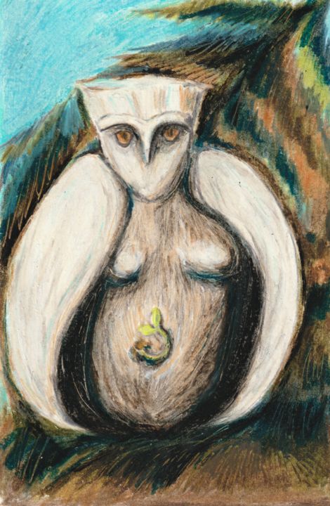 Zeichnungen mit dem Titel "Bird Goddess 2007" von Cohan Fulford, Original-Kunstwerk, Pastell