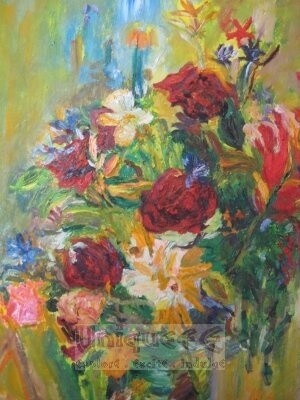 Schilderij getiteld "Flowers" door Cohen, Origineel Kunstwerk, Olie