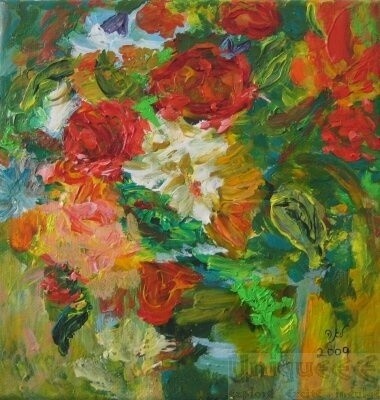 Pintura titulada "Red Flowers" por Cohen, Obra de arte original, Oleo