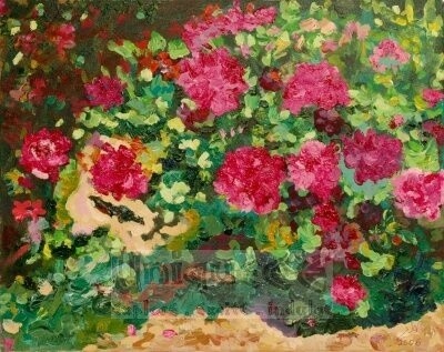 Painting titled "Grandfather's Flowe…" by Cohen, Original Artwork, Oil