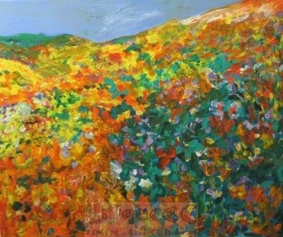Pintura intitulada "Hill of Flowers" por Cohen, Obras de arte originais, Óleo