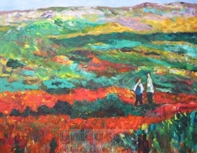 Картина под названием "A Couple In A Field…" - Cohen, Подлинное произведение искусства, Масло