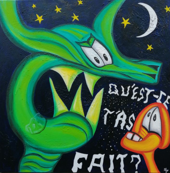 Peinture intitulée "Qu'est ce t'as fait" par Colass De L'As, Œuvre d'art originale, Huile Monté sur Châssis