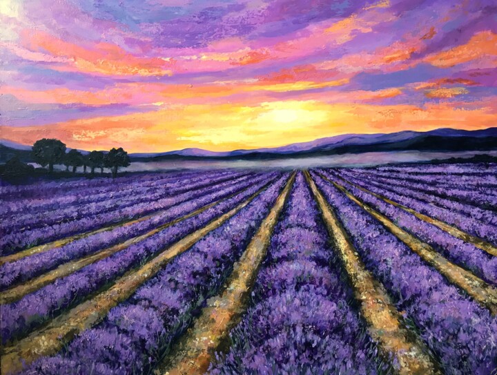 Malerei mit dem Titel "Sunrise on Lavender" von Colette Baumback, Original-Kunstwerk, Acryl Auf Keilrahmen aus Holz montiert