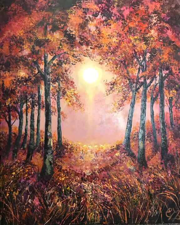 Painting titled "Forest Gold" by Colette Baumback, Original Artwork, Acrylic