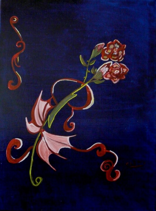 Painting titled "LA  ROSE" by Colette Clea Rhode, Original Artwork, Oil