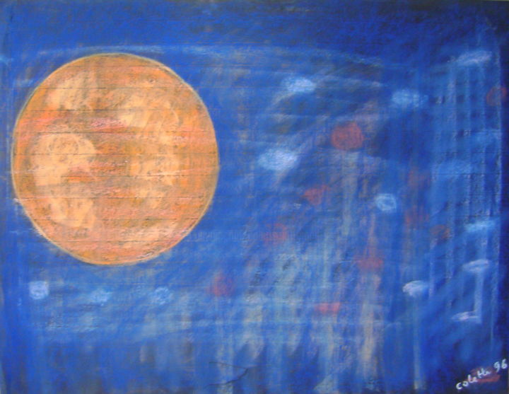Dessin intitulée "la lune orange" par Colette Jotterand-Vetter, Œuvre d'art originale