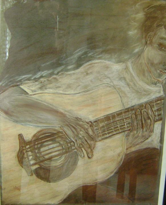Рисунок под названием "alain à la guitare" - Colette Jotterand-Vetter, Подлинное произведение искусства