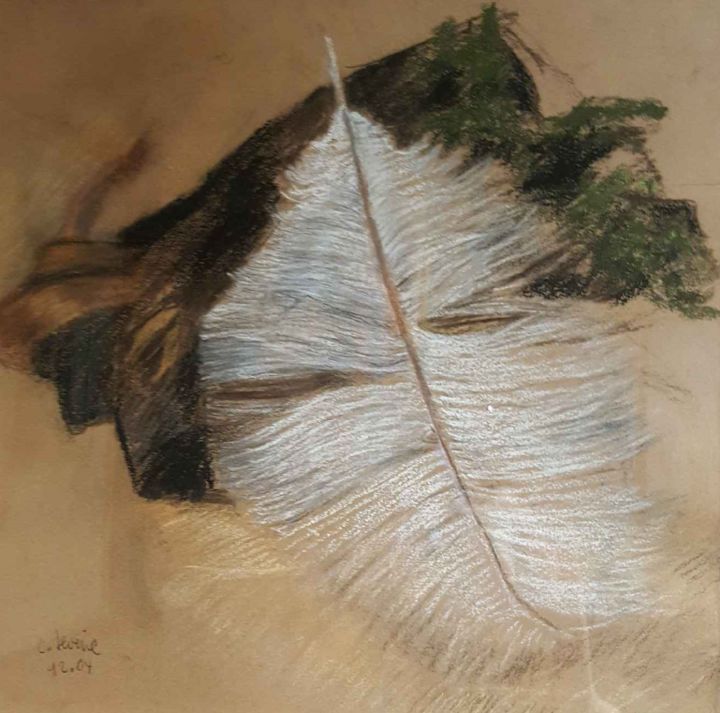 Painting titled "Plume blanche" by Colette Levine, Original Artwork