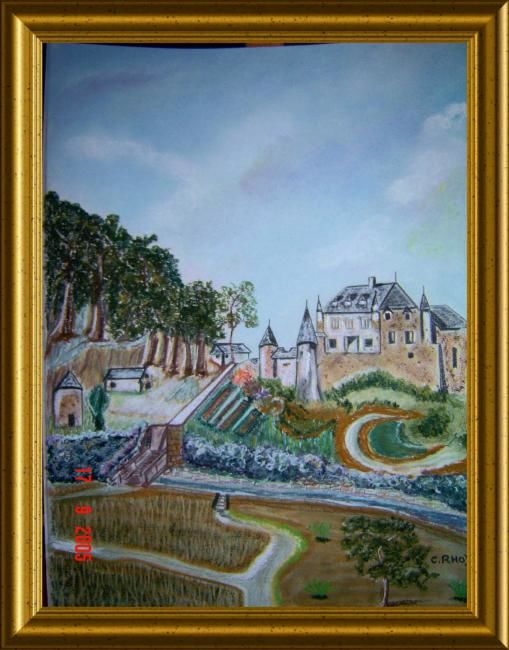 Schilderij getiteld "CHATEAU de BIZE (65…" door Colette Rhode, Origineel Kunstwerk