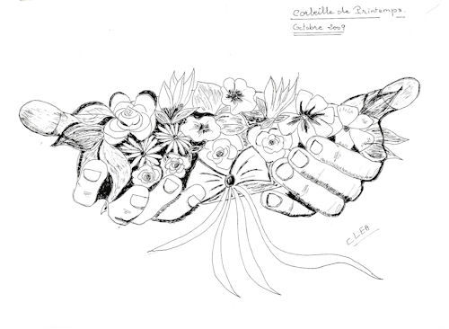 Zeichnungen mit dem Titel "CORBEILLE de PRINTE…" von Colette Rhode, Original-Kunstwerk