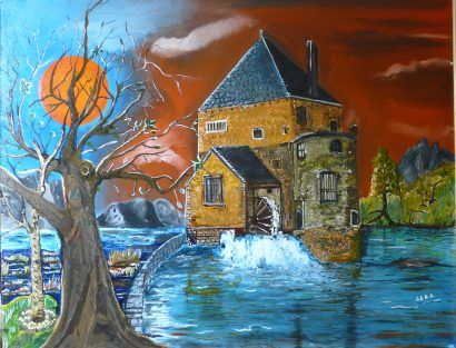 Peinture intitulée "Le Moulin ancien" par Colette Rhode, Œuvre d'art originale