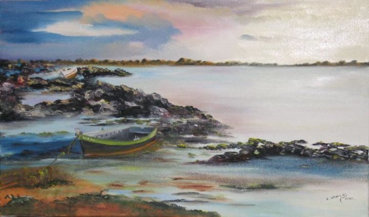 Peinture intitulée "BARTZ SUR MER" par Colette Newgas, Œuvre d'art originale, Huile