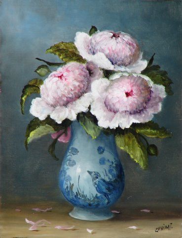 Peinture intitulée "Les pivoines" par Coletteprivat, Œuvre d'art originale,