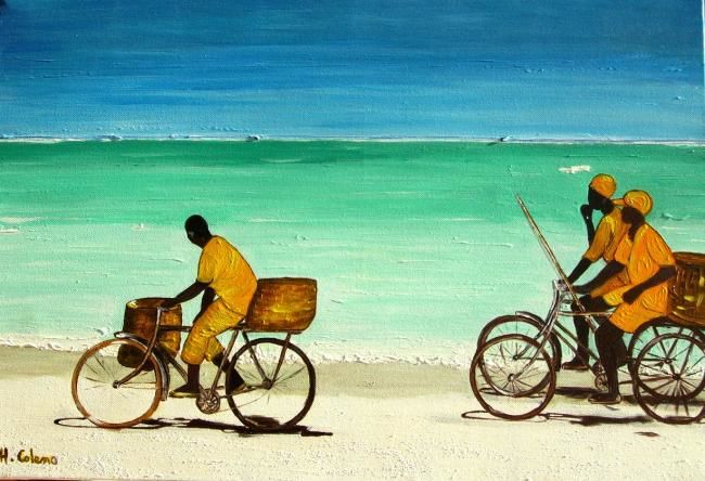 Peinture intitulée "a bicyclette" par Hélène Coleno, Œuvre d'art originale