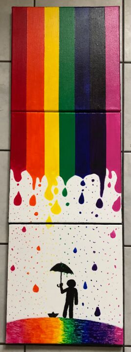 Painting titled "Pluie de couleurs" by Colin Brunel, Original Artwork, Acrylic