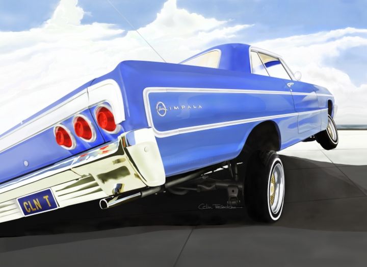 Painting titled "64 IMPALA LOWRIDER" by Colin Tresadern, Original Artwork, Acrylic