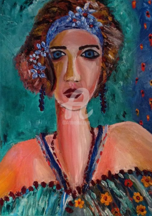 Malerei mit dem Titel "Lady portrait" von Alicia Charnis, Original-Kunstwerk