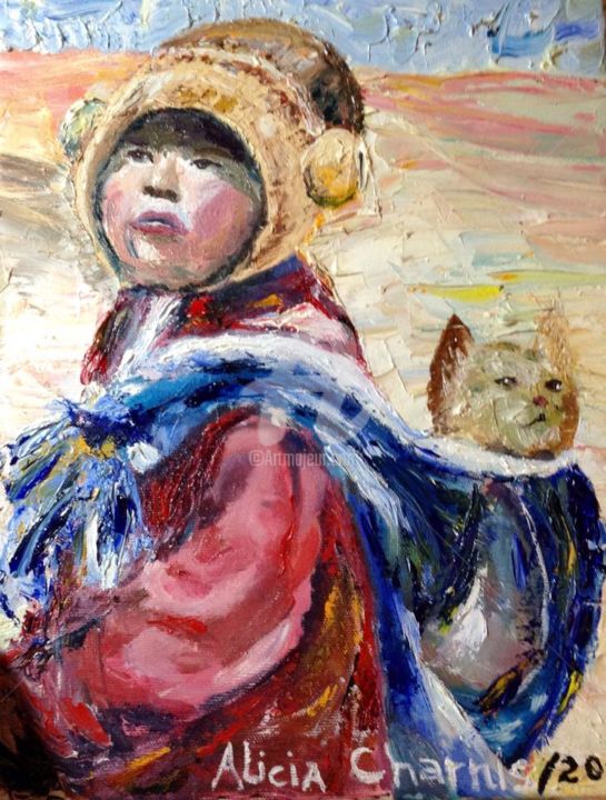 Pintura intitulada "Peruan Child" por Alicia Charnis, Obras de arte originais, Óleo