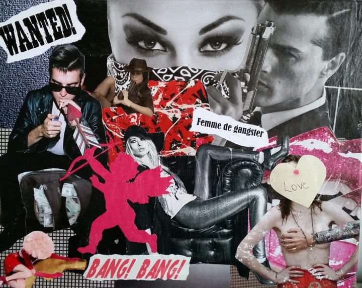 Collages intitulée "Femme de Gangster" par Lydie Girard, Œuvre d'art originale