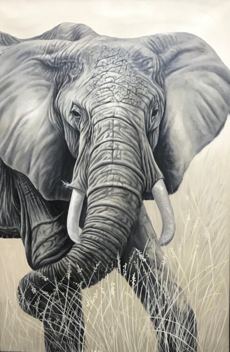Painting titled "Éléphant" by Collection Animaux, Original Artwork, Acrylic