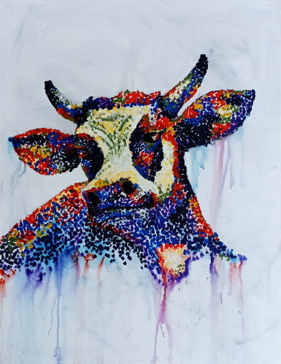 Painting titled "Vache Pointillisme" by Collection Animaux, Original Artwork, Acrylic