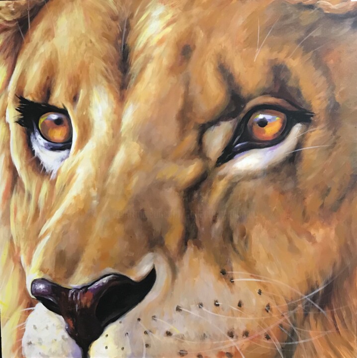 Painting titled "Visage Lion" by Collection Animaux, Original Artwork, Acrylic