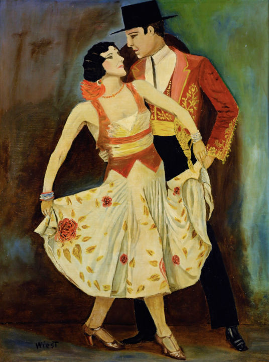 Painting titled "Danse de couple - E…" by Collection Tango, Original Artwork, Oil Mounted on Wood Panel