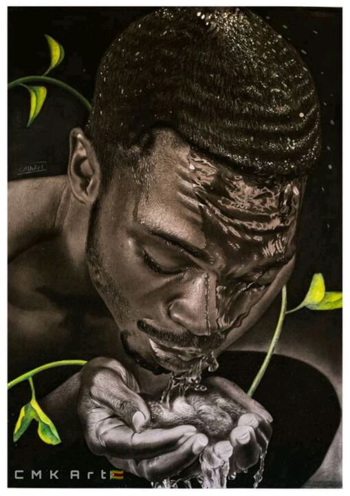 Desenho intitulada "Hydration" por Collin Makoni, Obras de arte originais, Carvão