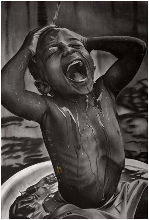 Dibujo titulada "African joy" por Collin Makoni, Obra de arte original, Carbón