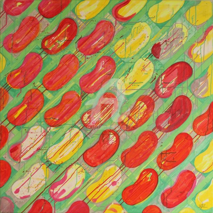 Peinture intitulée "H-Rouge et vert_120" par Collot D2l, Œuvre d'art originale, Acrylique