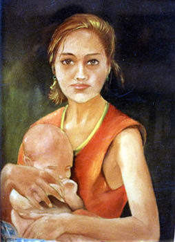 Peinture intitulée "maternita-1" par Colore, Œuvre d'art originale