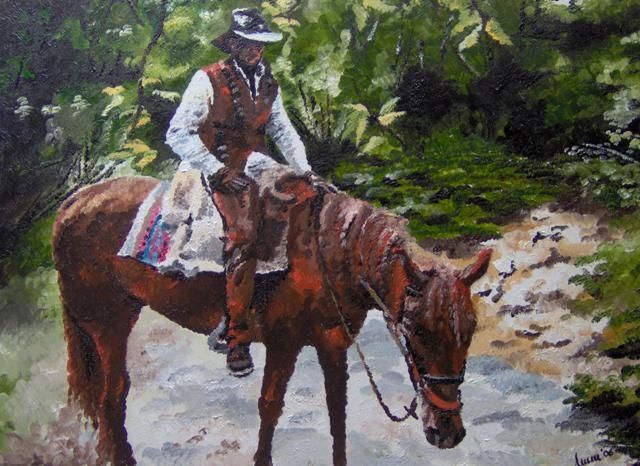 Painting titled "guida equestre" by Paluan, Original Artwork