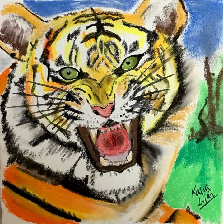 Painting titled "Tiger.jpg" by Katia Luján, Original Artwork, Pastel