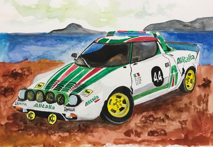 Painting titled "Lancia Stratos" by Katia Luján, Original Artwork, Watercolor