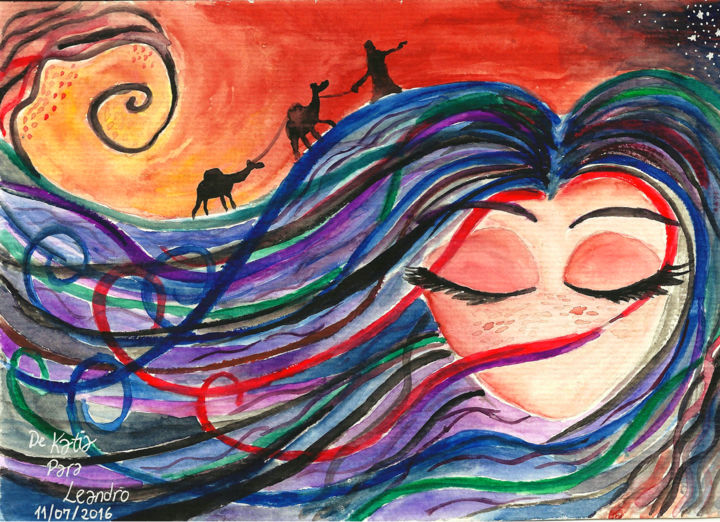 Pittura intitolato "sahara-dreams-000.j…" da Katia Luján, Opera d'arte originale, Acquarello