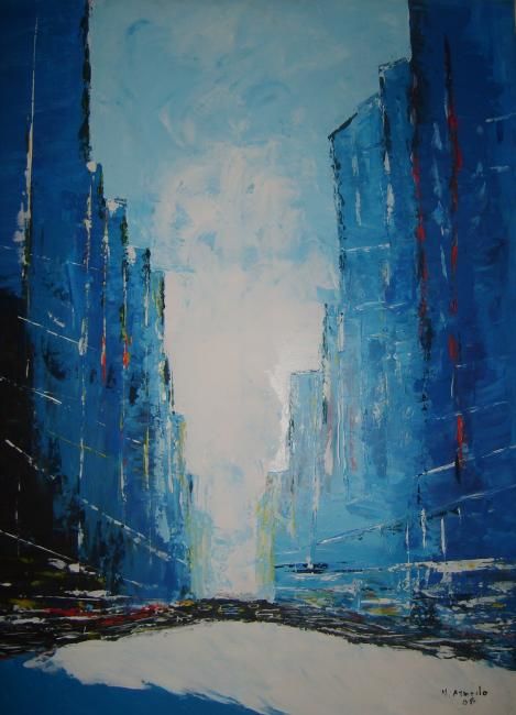 Malerei mit dem Titel "new york bleu" von Michel Arnodo, Original-Kunstwerk