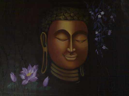 Malerei mit dem Titel "Buddha( in Peace)" von Renu, Original-Kunstwerk, Öl