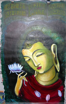 Painting titled "Buddha" by Renu, Original Artwork, Oil