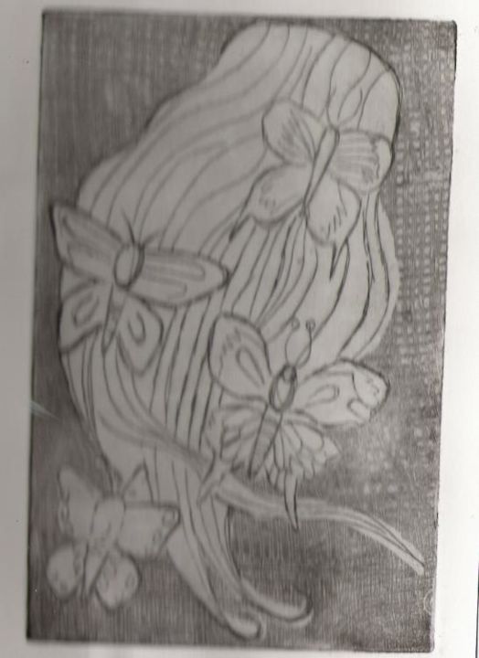 Printmaking titled "Three butterflies" by Rebecca Holmes, Original Art,